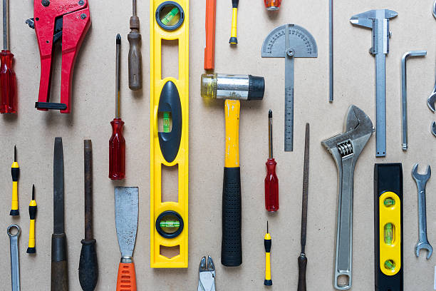 Old tools on a wooden table
