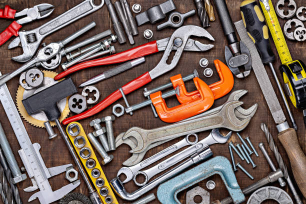 Construction instruments and tools. Set of tools. Home tool kit. Everyday instruments. Work stuff. Mend and repair.